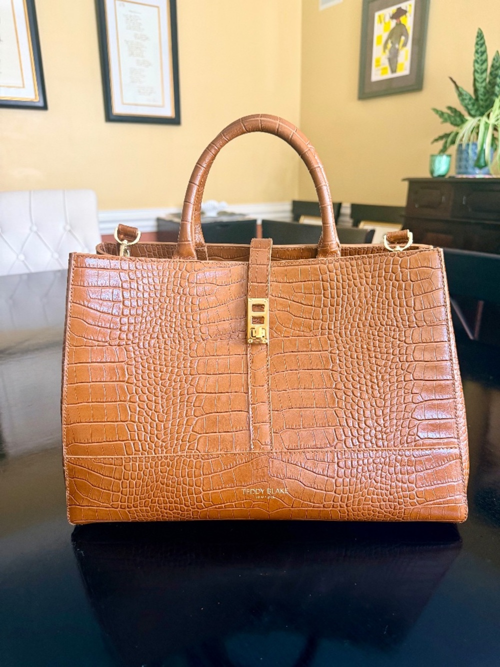 Teddy Blake Lola Croco 15" Leather Satchel in Camel Brown